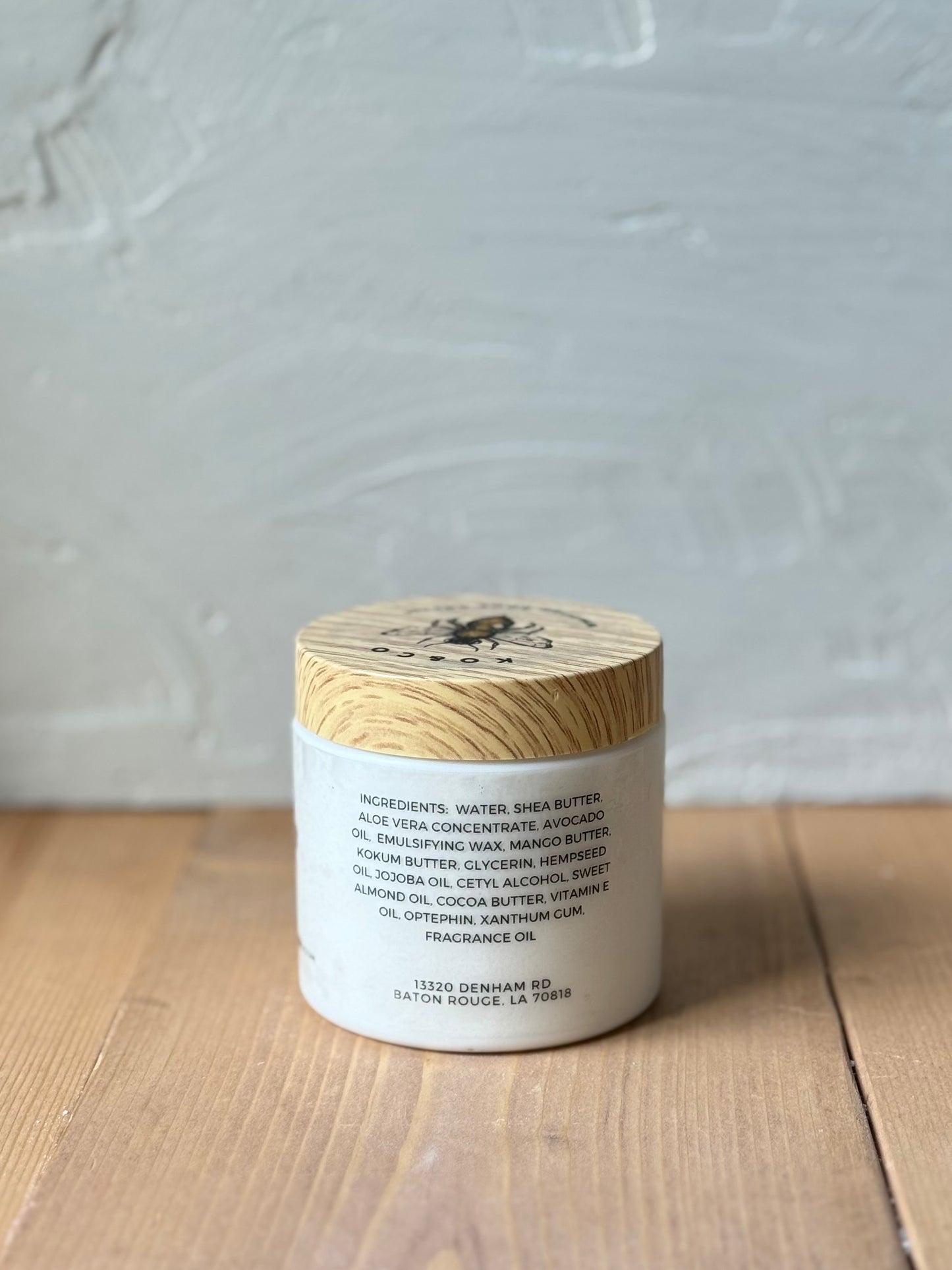 Ingredient label on a jar of whipped body cream