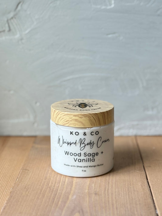 Jar of wood sage and vanilla whipped body cream